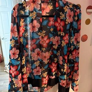 Tiana B. Floral Sheer Blouse - Pink and Blue